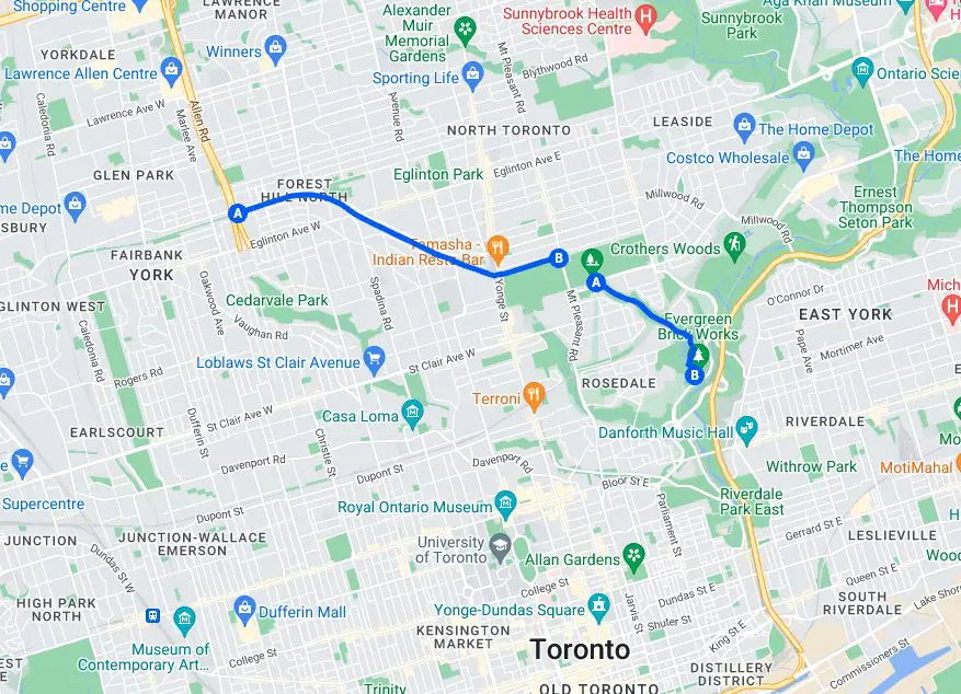 Beltline trail map in Toronto