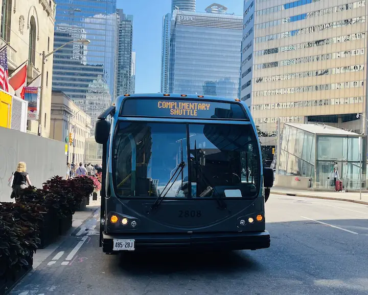 Complimetary shuttle bus next to the Fairmount Hotel compliments of Air Canada and Porter